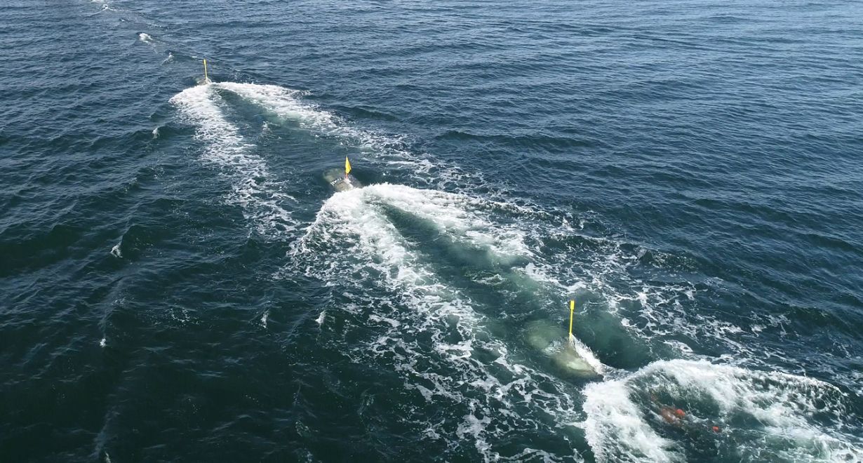 Zestaw pływających wzbudników z lotu ptaka podczas testów